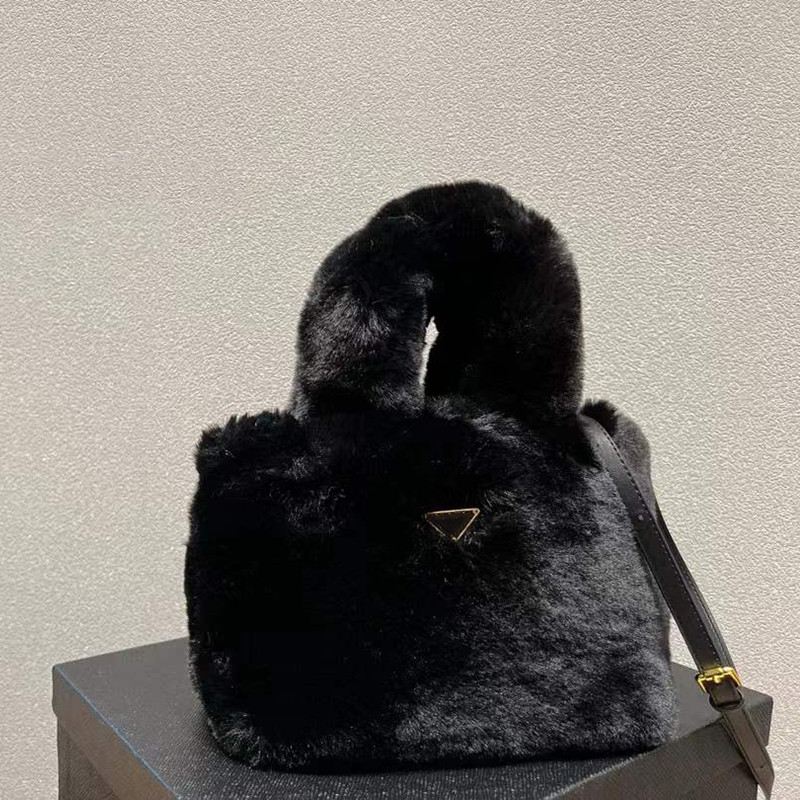 Plush handbag Designer shopping bag Women's original brand Single shoulder bag Winter Festival platform Bag Cross-body velvet 5A triangle logo