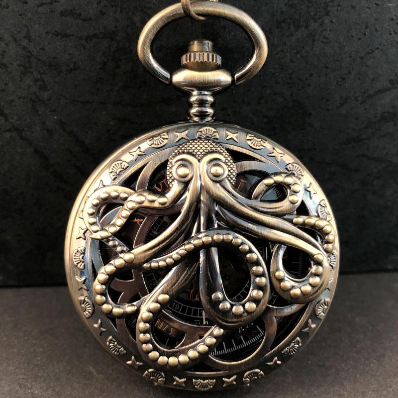 

Pocket Watches Personalized Octopus Skeleton Mechanical Watch Collection Men Women Casual Vintage Necklace Pendant Steampunk Fob, Brown