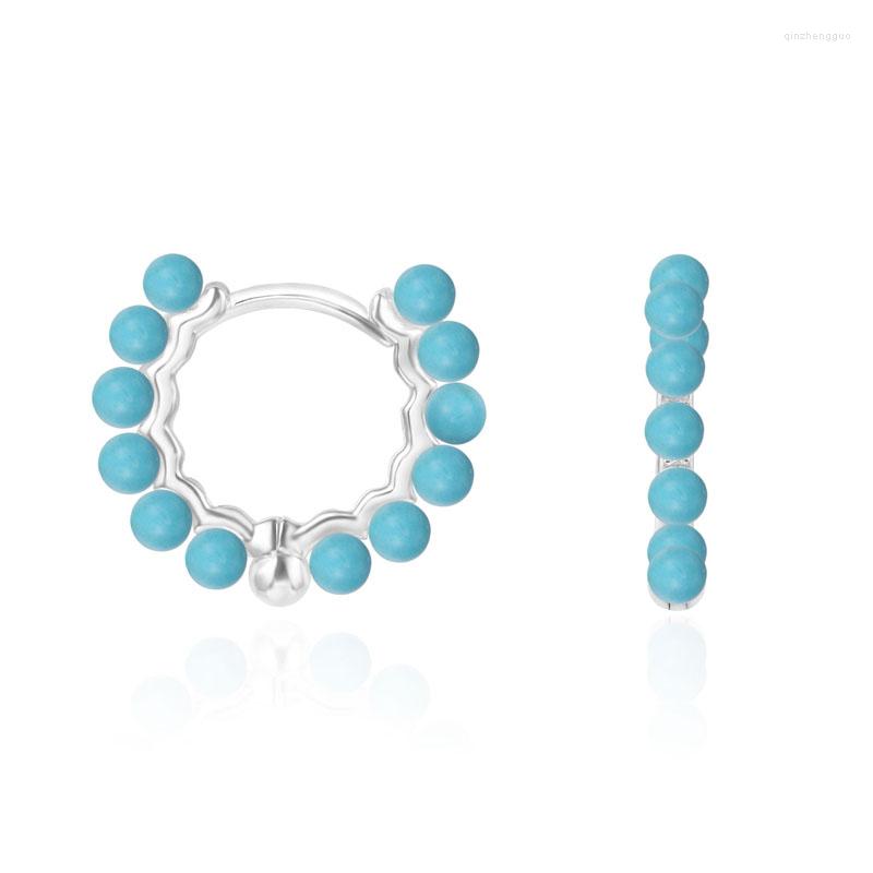 

Hoop Earrings SOELLE Pure 925 Sterling Silver Valentine With Turchese Beads Stones Luxury Fine Women L'AVIATEUR Jewelry Gift