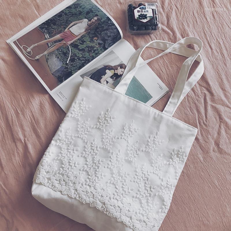 

Evening Bags Women Lace Canvas Bag Simple Clean Cloth Shoulder Ladies Environmental Handbags White Pink Tote Zipper Purse Beach Bags#25, White hasp