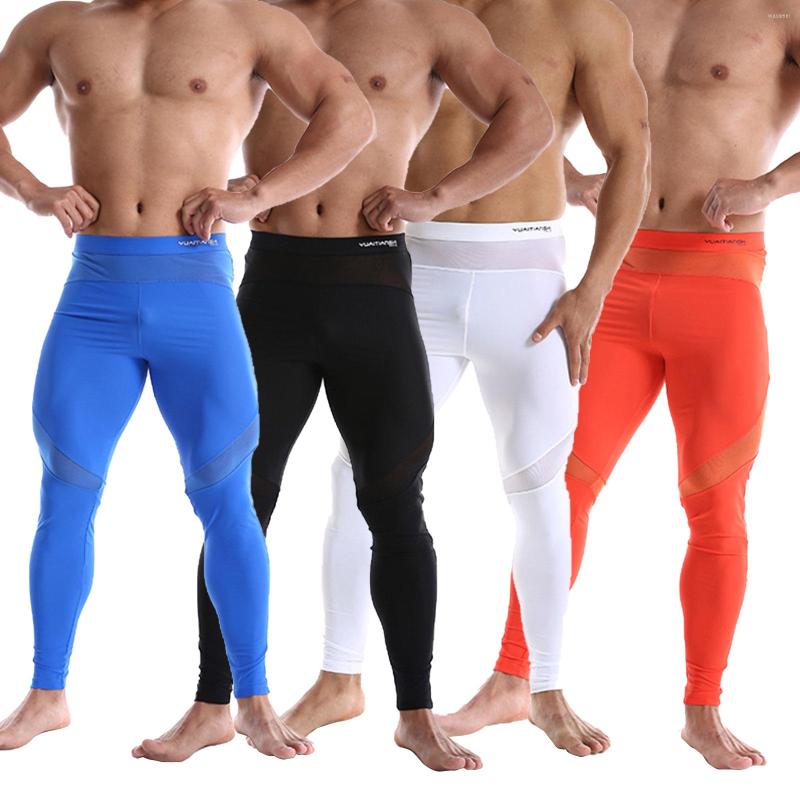 

Men' Pants Mens Male Compression Tight Stretchy Sport Running Jogging Fitness Wide Elastic Waistband Mesh Patchwork Trousers Leggings, Blue