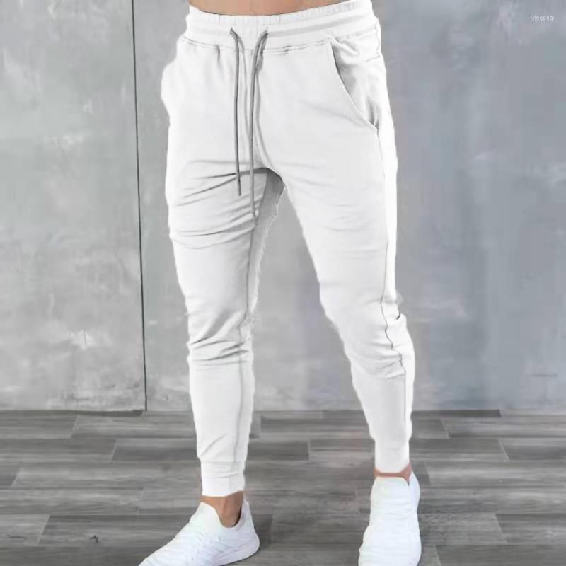 

Men's Pants Trendy Training Trousers Slim Warm Casual Solid Color Adjustable Drawstring Men Fitness, White