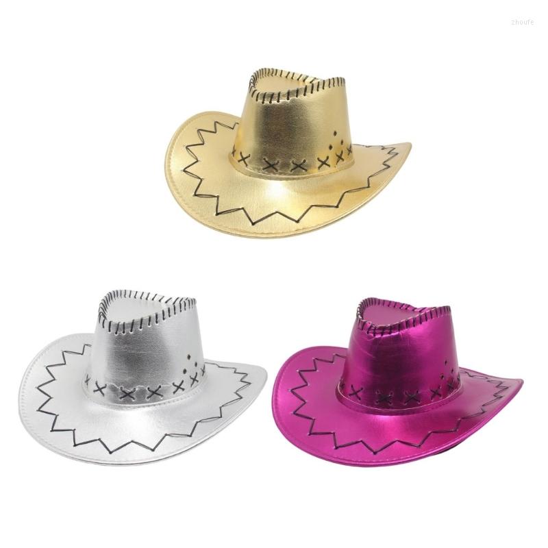 

Berets Cowboy Hat Pearlescent Caps For Stage-Performance Folk Po Studio Props, Silver