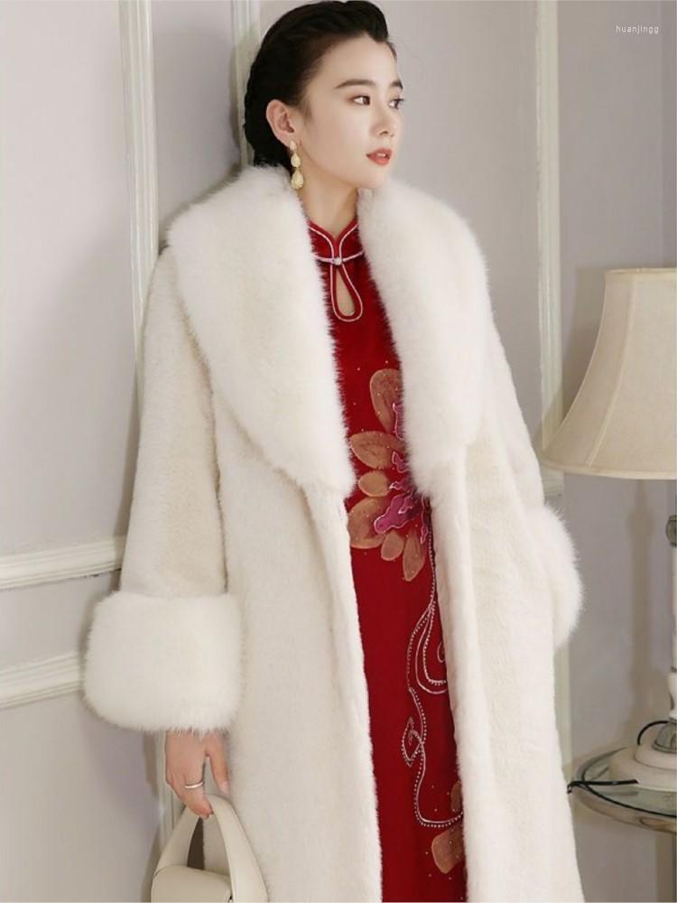 

Women's Fur Faux Coat Long Overcoat Autumn Winter Coats And Jackets Women's Loose Korean Jacket Chaquetas Para Mujer, Creamy-white