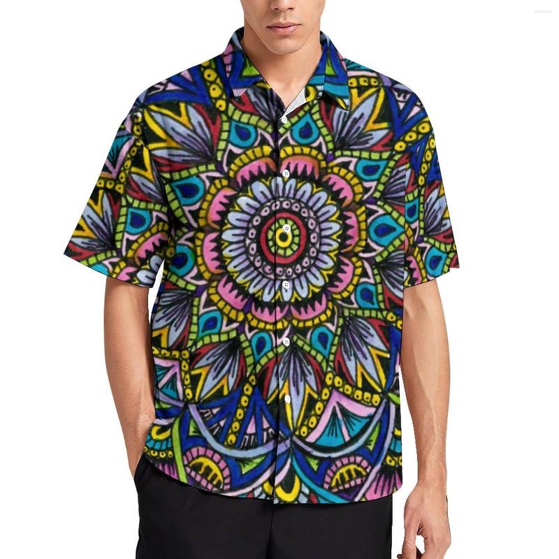 

Men's Casual Shirts Summer Mandala Shirt Beach Retro Floal Print Blouses Short Sleeve Novelty Oversize, Style-20