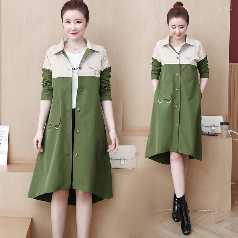 

Women's Trench Coats Spring Autumn Coat Slim Single Breasted Contrast Stitching Woman Long Women's Windbreakers Overcoat Femmino, Photo color