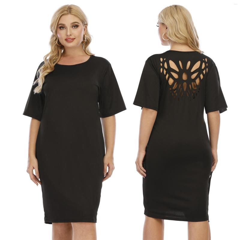 

Party Dresses European Style 2022 Women Summer Casual Solid Short Sleeve Fashion Sexy Hollow Out O-neck Sheath Dress Vestidos, Black