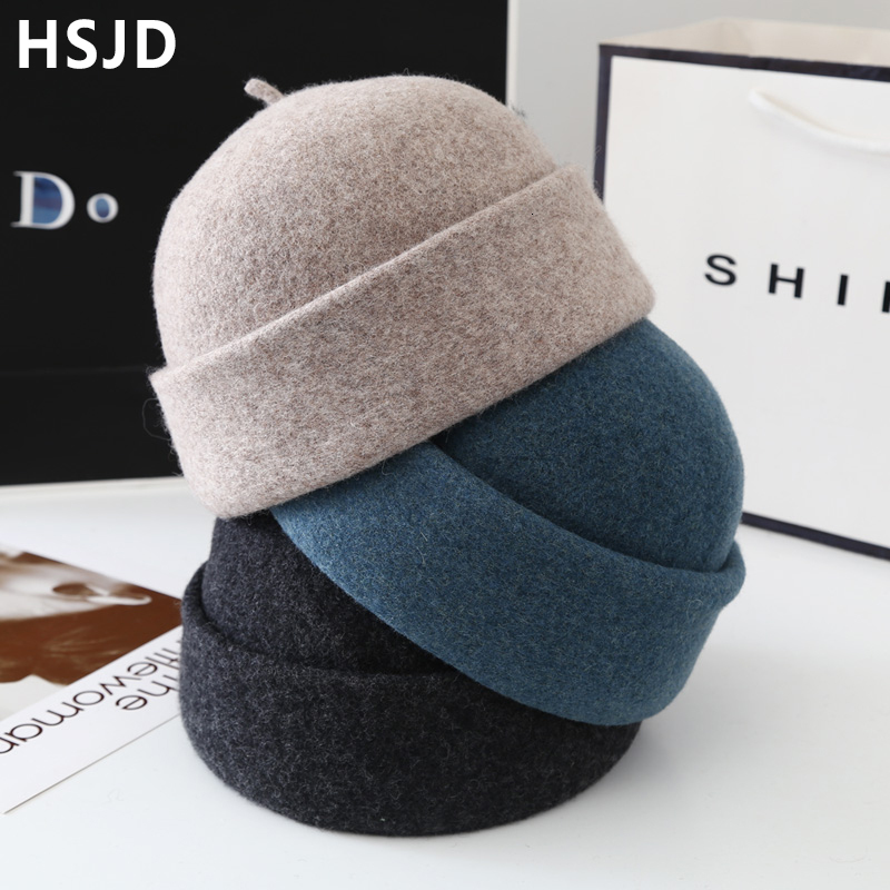 

Wide Brim Hats Bucket Fashion Women Men Wool Felt Retro Winter Skullcap Sailor Cap Warm Dome Top Beanies en Unisex Solid 221119, Camel