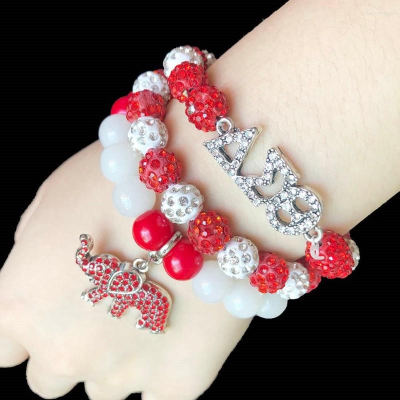 

Strand 5 Style Handmade DIY Greek Sorority Glass Beads Disco Ball Rhinestone Elephant Logo Charm Woman Bracelet Jewelry
