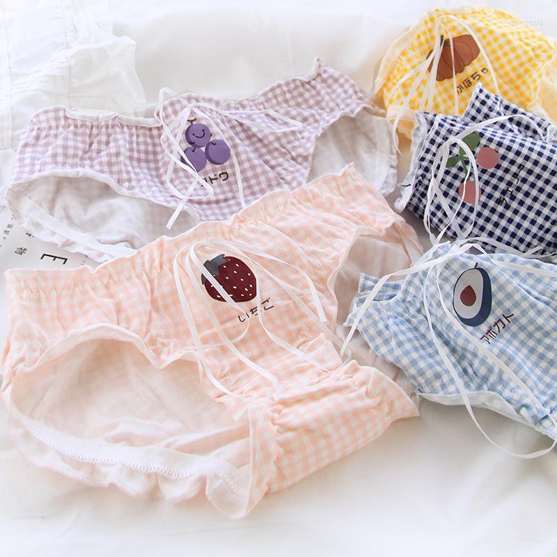 

Women's Panties Women's Lattice With Pleats Cotton Shorts Underpants Japanese System Bow Knot Mid Waist Briefs Intimates Women Lingerie, Pink