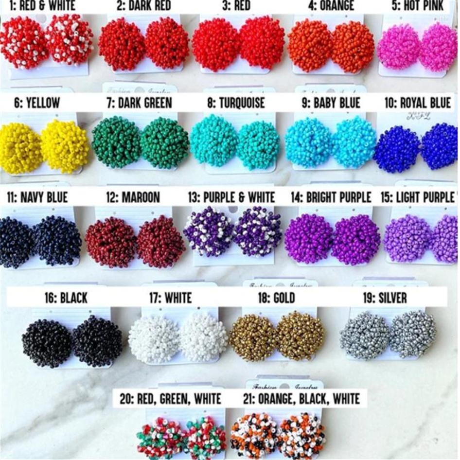 

Stud Earrings Handmade Seed BEAD DOME EARRING For Women Girl Neon Color Wheel Ball Beadwork Studs - 21 Unique Colors226q