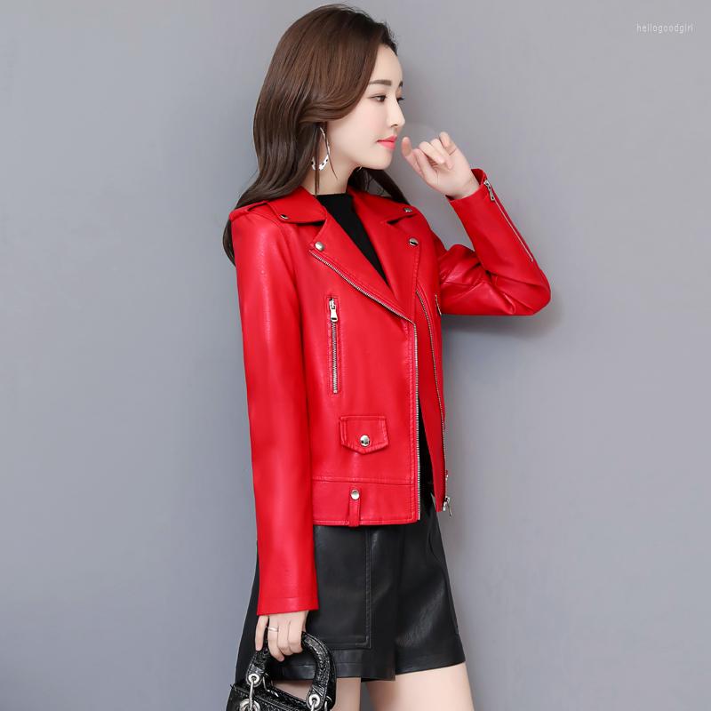 

Women's Leather Spring Autumn Jaqueta De Couro Lady Fashion Jackets Female Zippers Short Turn-down Collar Motorcycle Sheepskin Coat, Black