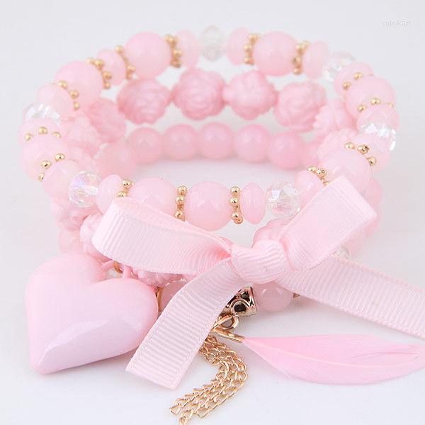 

Strand Pink Blue Opal Crystal Bracelet Women Girl Love Tassel Bowknot Personality Resin