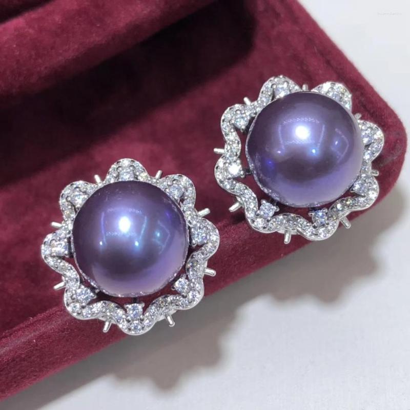 

Stud Earrings D426 Pearl Fine Jewelry 925 Sterling Silver Round 11-12mm Natural Fresh Water Purple Pearls For Women