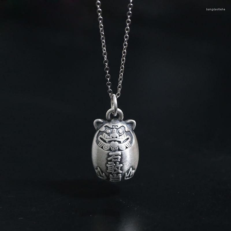 

Chains S925 Sterling Silver Necklace Tiger Head Cylindrical Hollow Retro Chinese Style Pendant Jewelry Accessories