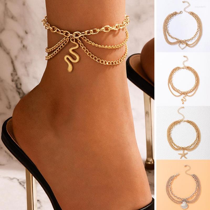 

Anklets Boho Classic Snake Chain Bracelet Anklet Charms Tassel Sea Star Heart Sexy Leg On Foot Modern Women Beach Jewelry