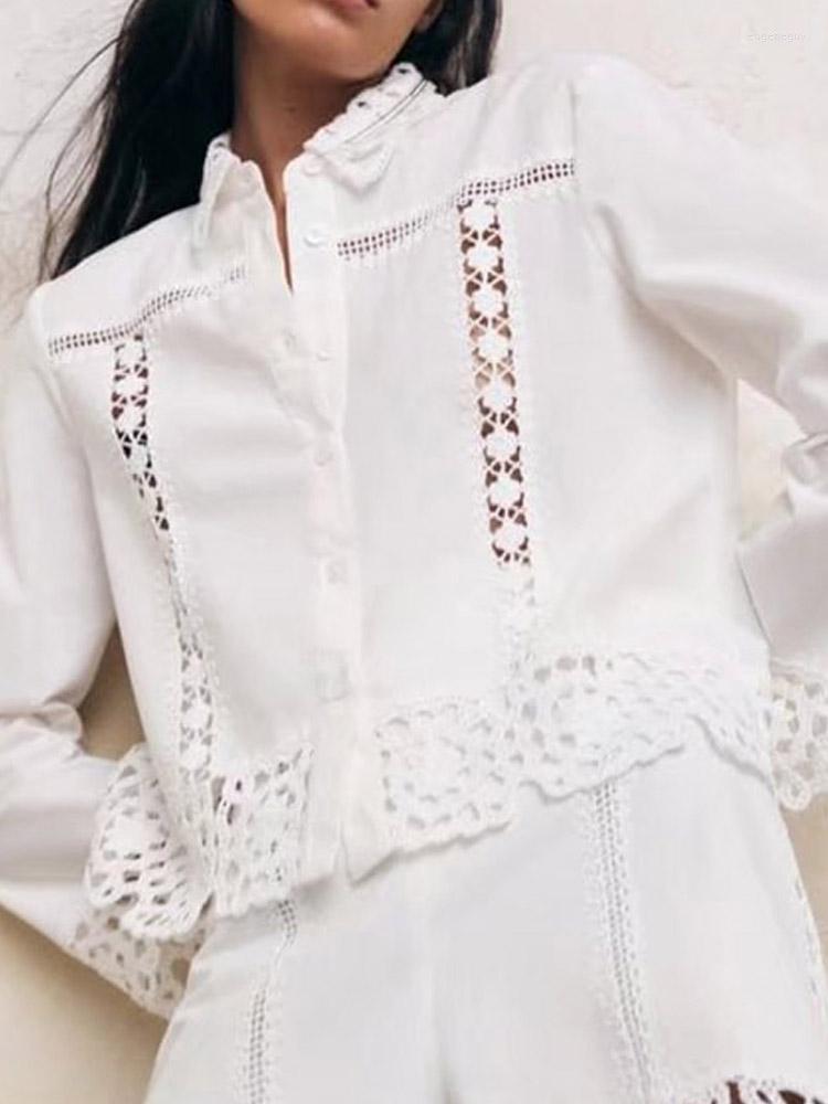 

Women's Blouses Kumsvag 2022 Summer Women Casual Shirts Tops White Lace Hollow Out Loose Female Fashion Sweet Street Top Smock Blusas