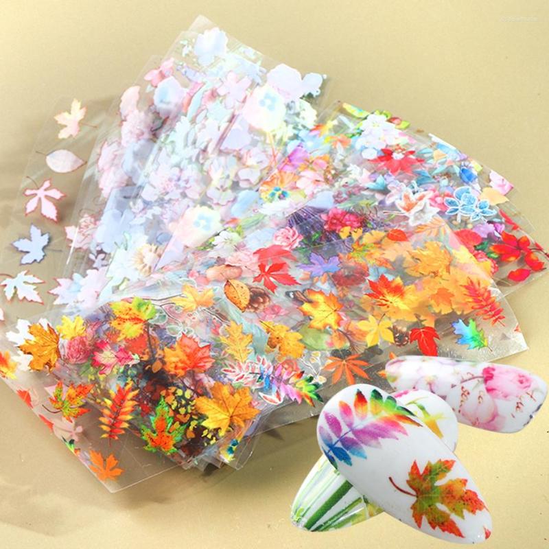 

Nail Stickers 10pc Autumn Maple Foils Tranfer Set Blooming Colorful Flowers Sliders Butterfly Manicure Decoration BE19132-1, Xkc71-10pcs pack