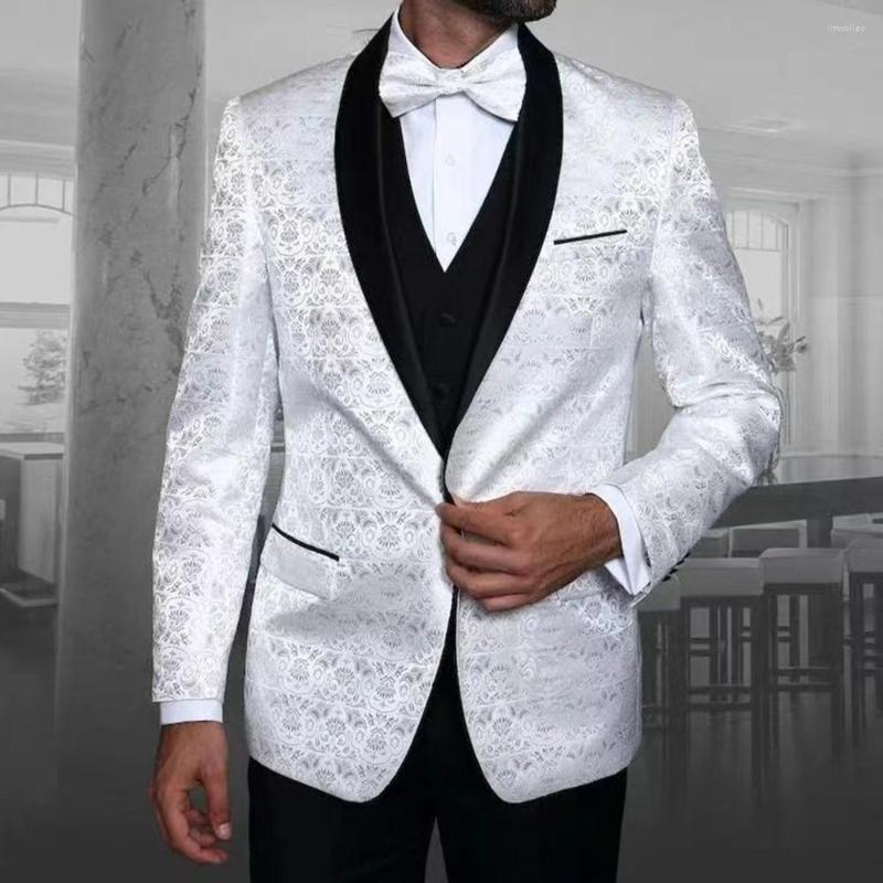 

Men's Suits Wedding Men'S Suit 2022 White Jacquard One Button Slim Fit Custom Large Size Elegant Dress Tuxedo Homme Costume 3 Pieces, Beige
