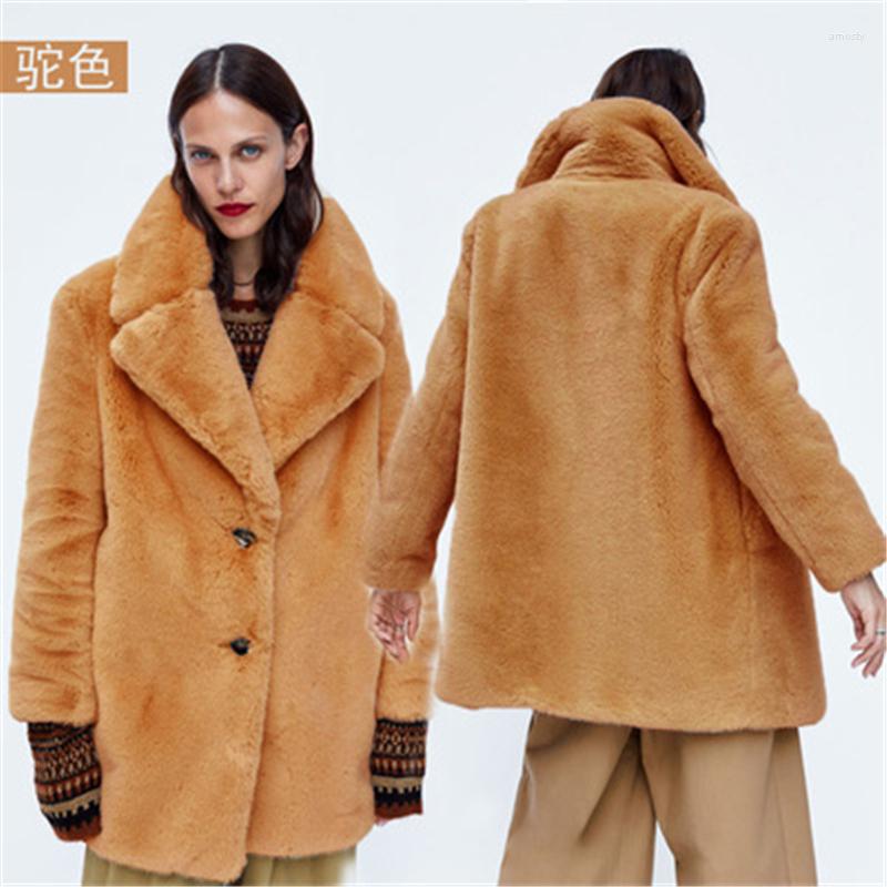 

Women' Fur Plus Size Mid-Length Coat Female 2022 Winter Fashion Lapel Long-Sleeved Imitation Rex Loose Warm, Gray