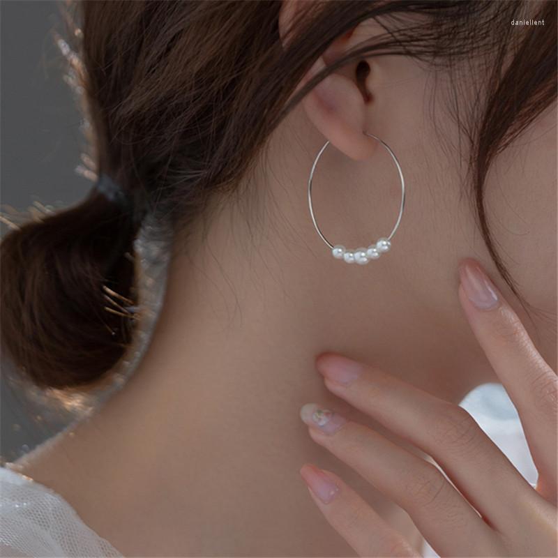 

Hoop Earrings Pure 925 Sterling Silver Pearl Round Bead Ear Buckle For Women Punk Earring Party Jewelry Gift Accessories B367