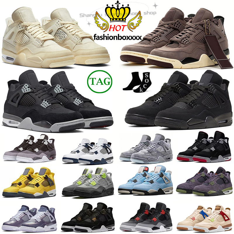 

4 Basketball Shoes For Men Women 4s Black Cat Canvas Violet Ore Midnight Navy Sail Shimme Red Thunder University Blue Tech White Mens Sports Sneakers Trainers, 15