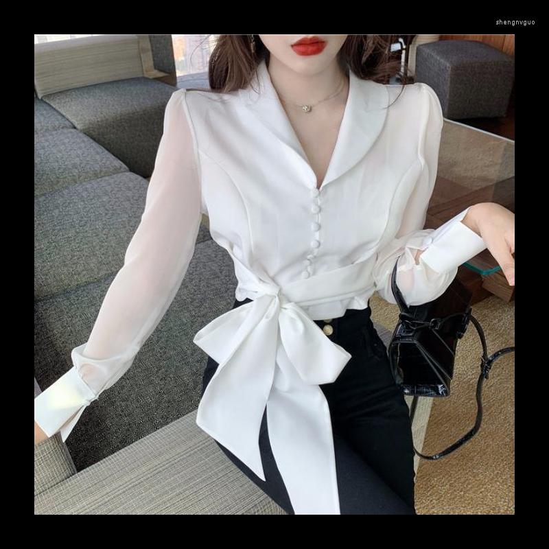 

Women's Blouses Fashion Woman Blusas Mujer Elegantes Summer White Bow Long Sleeve Womens Shirt Top And Shirts Women Tops -40, Black