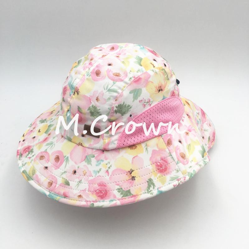 

Hats Kids Girls Polyester Sublimation Print Bucket Cap With Cloak And Mesh Fabric Inserts On Both Sides, Pink