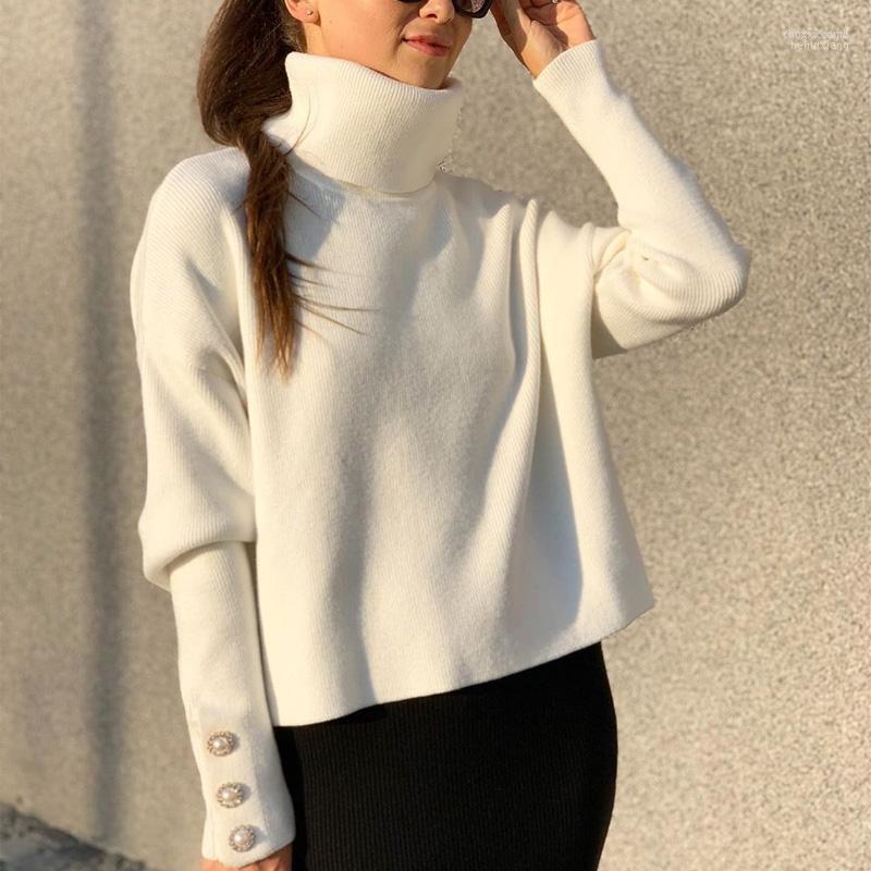 

Women' Sweaters Women' Elegant Women 2022 Autumn Winter Tops Turtleneck Pullover Button Knitted Sweater Jumper Soft Warm Pull Femme, Khaki