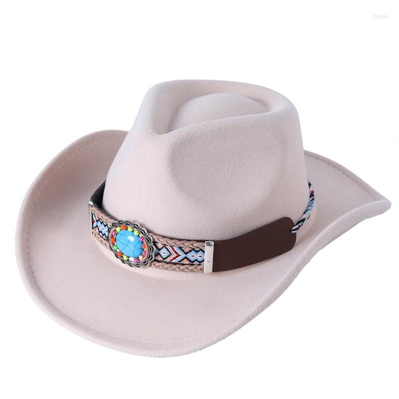 

Berets Women Men Felt Cowboy Hat Roll-up Wide Brim Western Large Thick Cap With Rhinestone, Army green