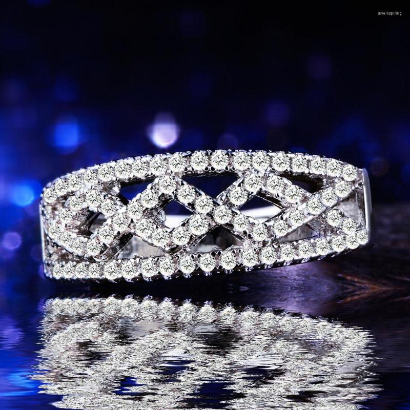 

Wedding Rings Silver Plated Jewelry Finger Ring 925mall Lady Princess Cut Cubic Zircon Bands For Women Unique Engagement