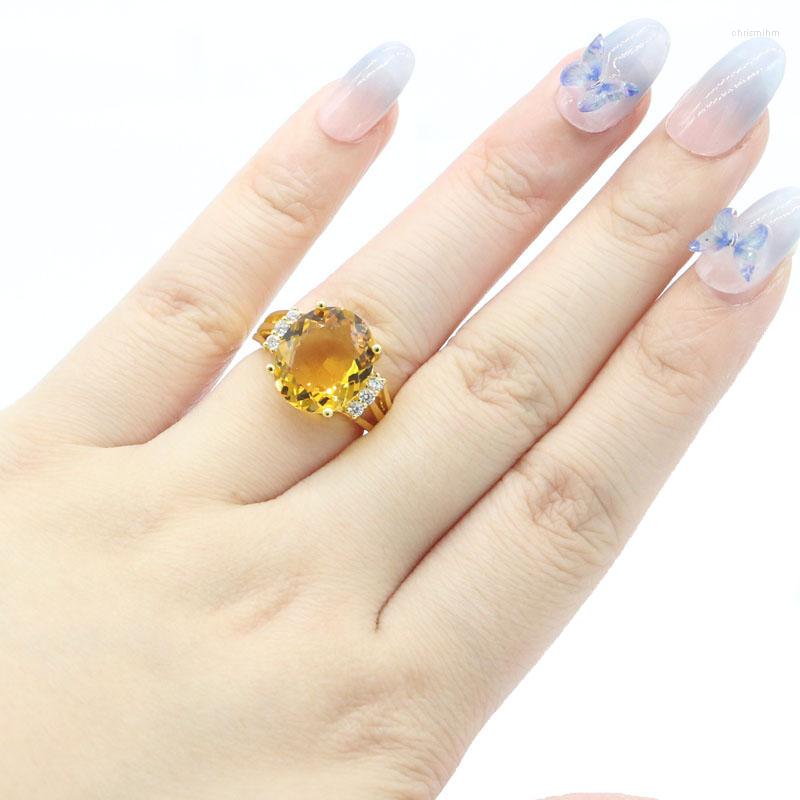 

Cluster Rings 16x14mm Lovely Cute 4.3g Golden Citrine CZ Women Wedding Silver Drop Wholesale