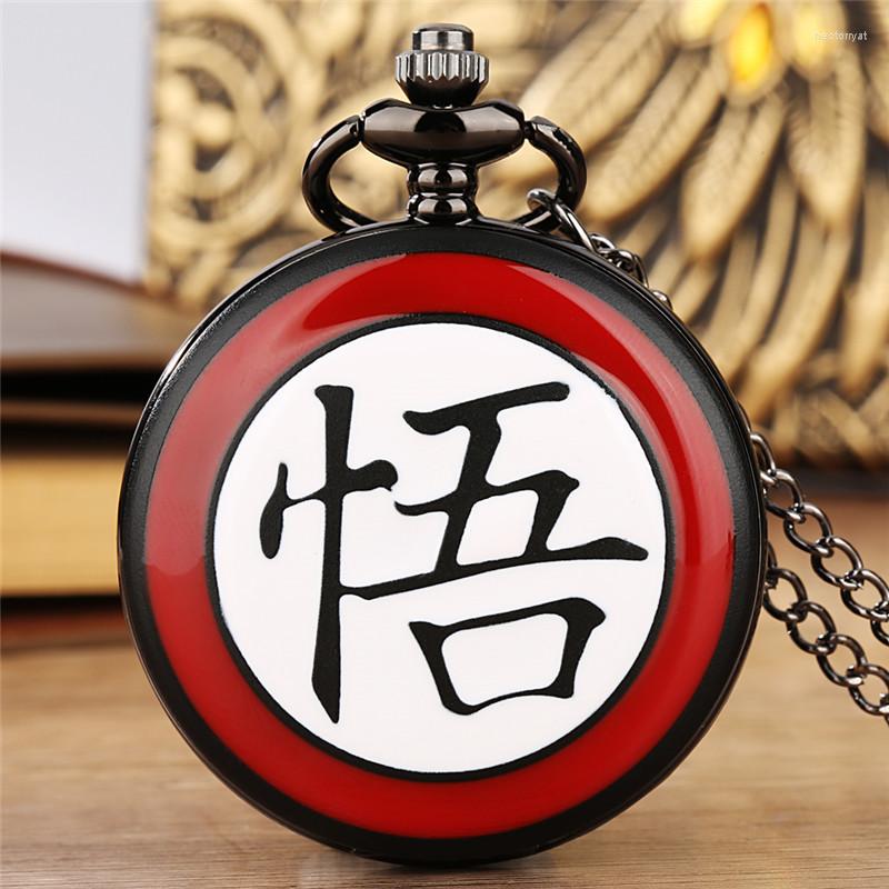 

Pocket Watches Antique Black Alloy Case Wu Character Design Fob Necklace Chain Quartz Watch For Men Women Collectable Timepiece Gift, 30cm chain