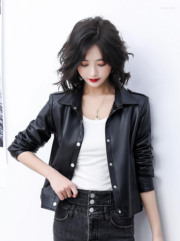 

Women's Leather Spring Women Sheepskin Jacket Lady Jackets Oversized Female Korean Fashion Lapel Coat Overcoat Ladies Slim Outwear, Beige