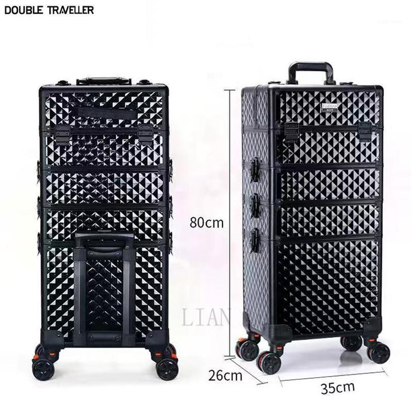 

Trolley Cosmetic Case profession suitcase makeup Woman Luggage travel trolley Beauty box Wheels Nails rolling Toolbox Foldable1290i, Two-layer