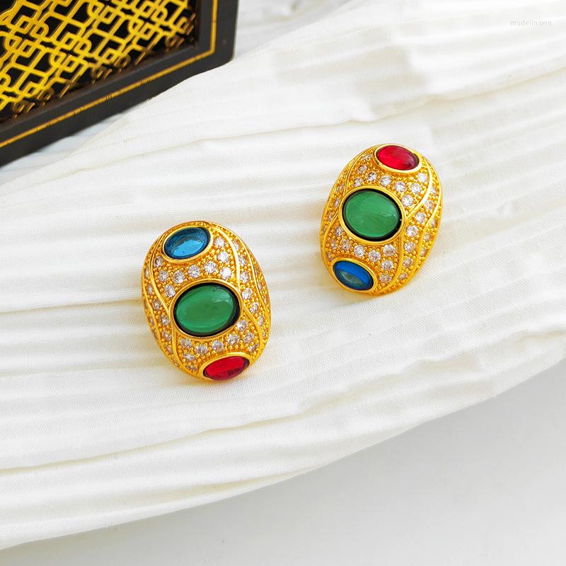 

Stud Earrings Retro Hong Kong Style Oval Contrast Color Resin Zircon Women