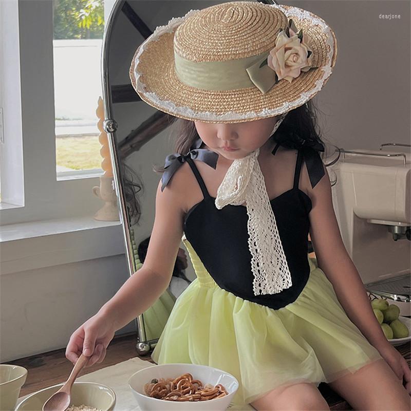 

Hats 202203-lele Ins French Retro Romantic Rose Straw LACE RIBBON Girl Children Fedoras Cap KIDS Jazz Panama Hat, Beige