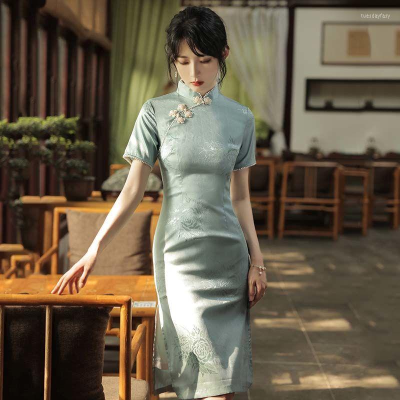 

Ethnic Clothing Cheongsam 2022 Summer Girl Improved Qipao Dress Young Style Elegant Chinese Sexy Evening Party Dresses