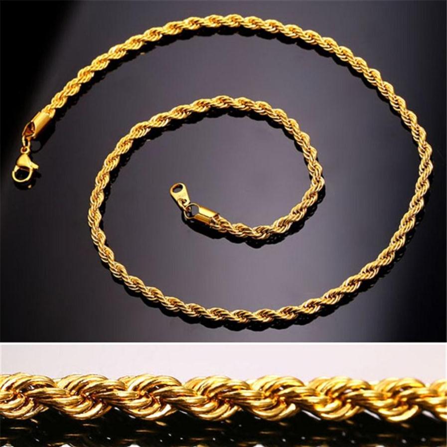 

Gold Chains Fashion Stainless Steel Hip Hop Jewelry Rope Chain Mens Necklace270F199f