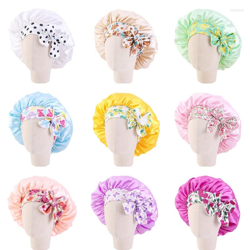 

Berets Kids Soft Reversible Satin Bonnet Bowknot Decor Elasticity Sleep Night Baby Hat Children Turban, Shallow purple