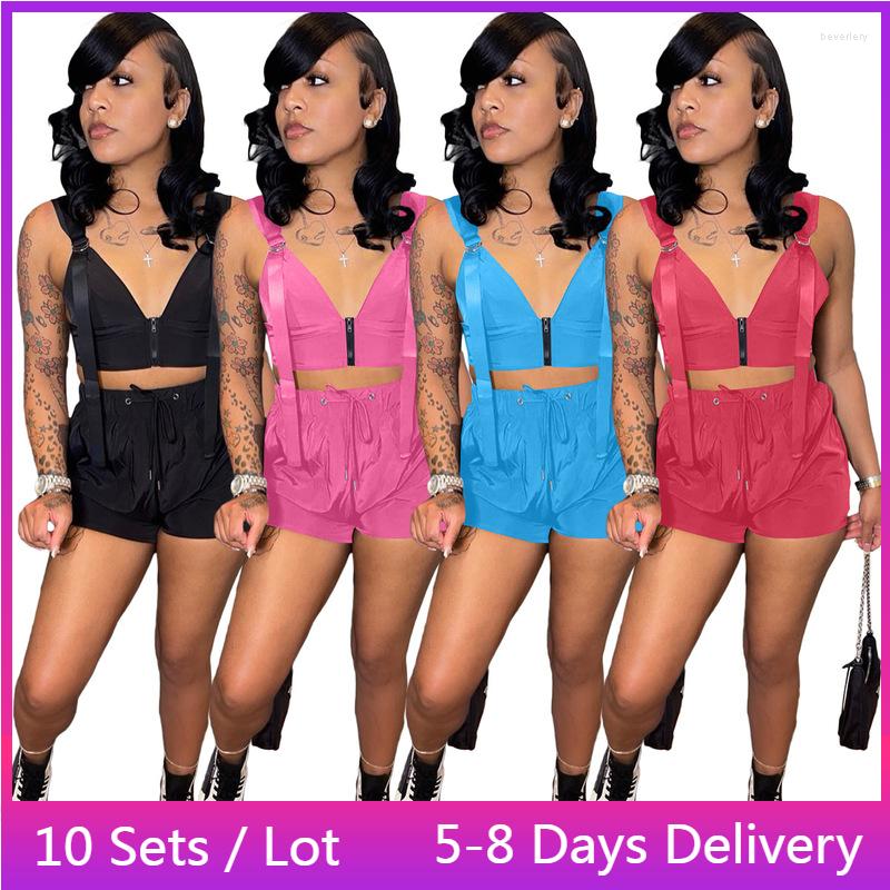 

Women' Tracksuits Wholesale Items Streetwear Womens Two Piece Sets Backless Sexy Tops And Shorts Set Summer Bandage 2 Outfits, Black