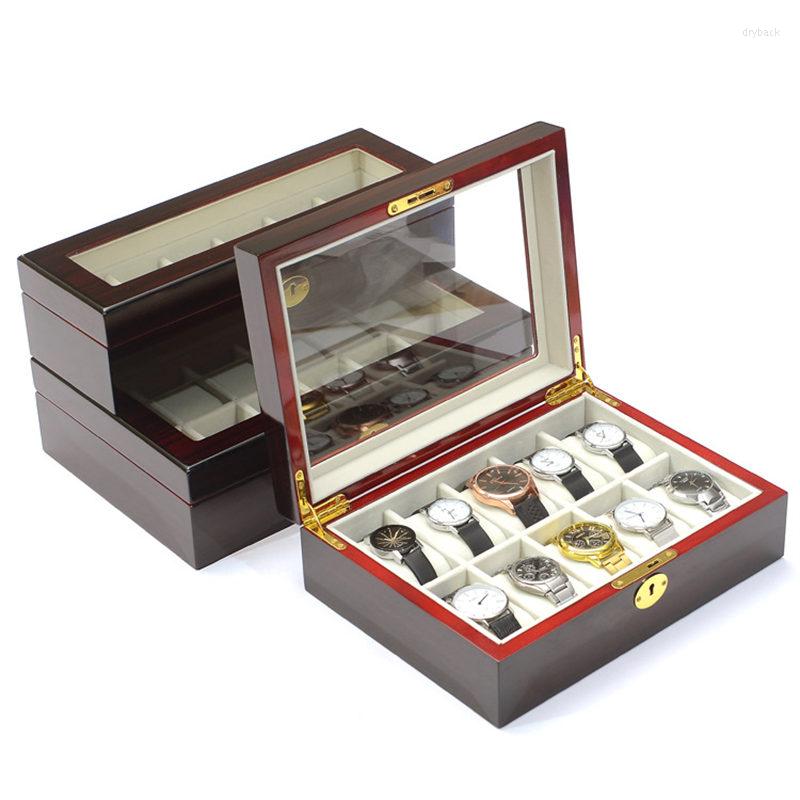 

Watch Boxes Luxury Red Wooden Storage Organizer Box Case For Watches With Lock 6/10/12 Slots Pillow Men's Display Gift