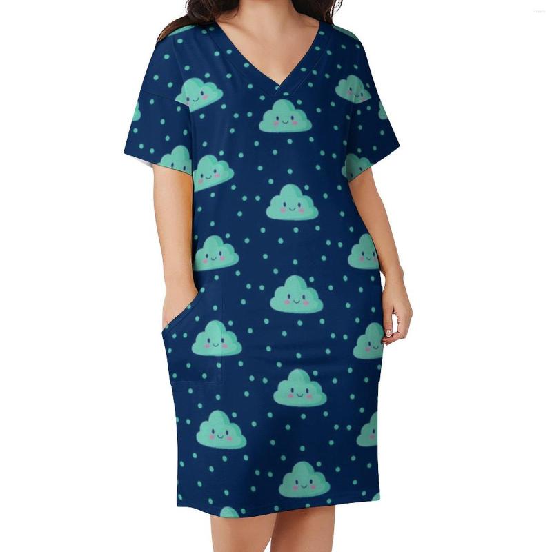 

Plus Size Dresses Kawaii Cloud Dress V Neck Polka Dots Print Stylish Women Street Style Trendy Casual With Pockets 4XL 5XL, Style-11