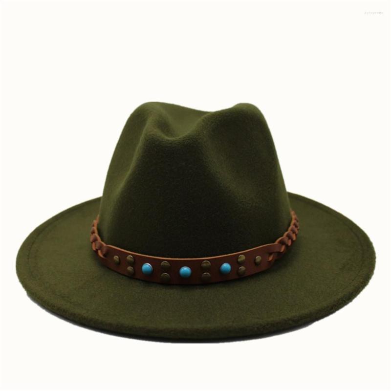 

Berets 2022 Men Women Authentic Fedora Hat With Belt Panama Wool Trilby Casual Wild Size 56-58CM, Army green