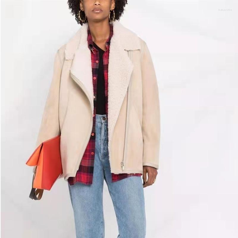 

Women' Fur Fashion Winter Women Turn-Down Collar Zipper Coat 2022 Faux Lamb Wool Ladies Long Sleeve Simple Jackets Tops