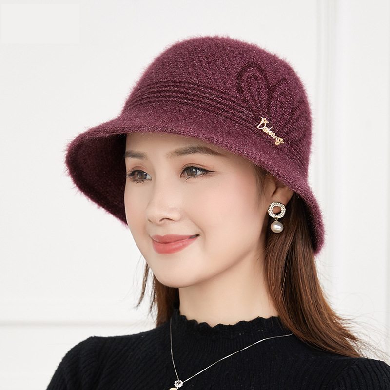 

Wide Brim Hats Bucket Autumn and Winter Fisherman s Middle Aged Elderly Women s Outdoor Warm Knitting Wool Solidcolorcap for Women 221119, Purple