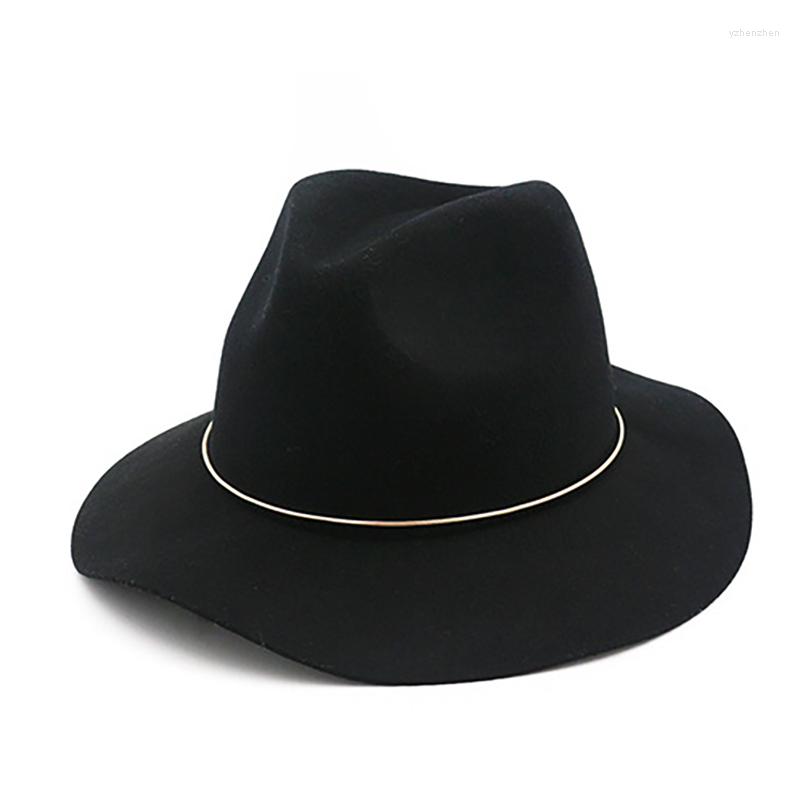 

Berets Autumn Winter British Classic Wool Top Hat's Ladies Wavy Fedora Cap's Men Women Pure Jazz Round Bowler Hats, Black