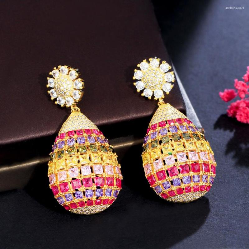 

Dangle Earrings CWWZircons Real 5A Cubic Zirconia Multicolor Long Drop Luxury Women Wedding Gold Plated Chunky CZ Jewelry CZ433