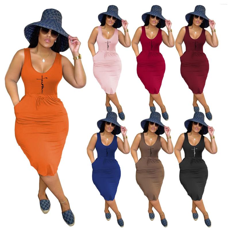 

Casual Dresses Summer Dress Women 2022 Fashion Solid Color V-Neck Printing Tank Top Ruffle Hem Sexy Maxi For, Orange