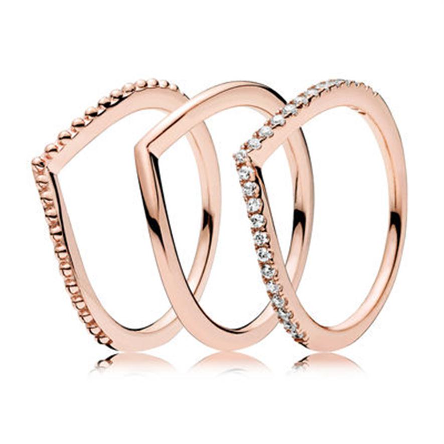 

New 925 Sterling Silver & Rose Gold Plated Wish Ring Stack Ring with Cz Stone Fit Pandora Jewelry Engagement Wedding Lovers Fashion Rin244H